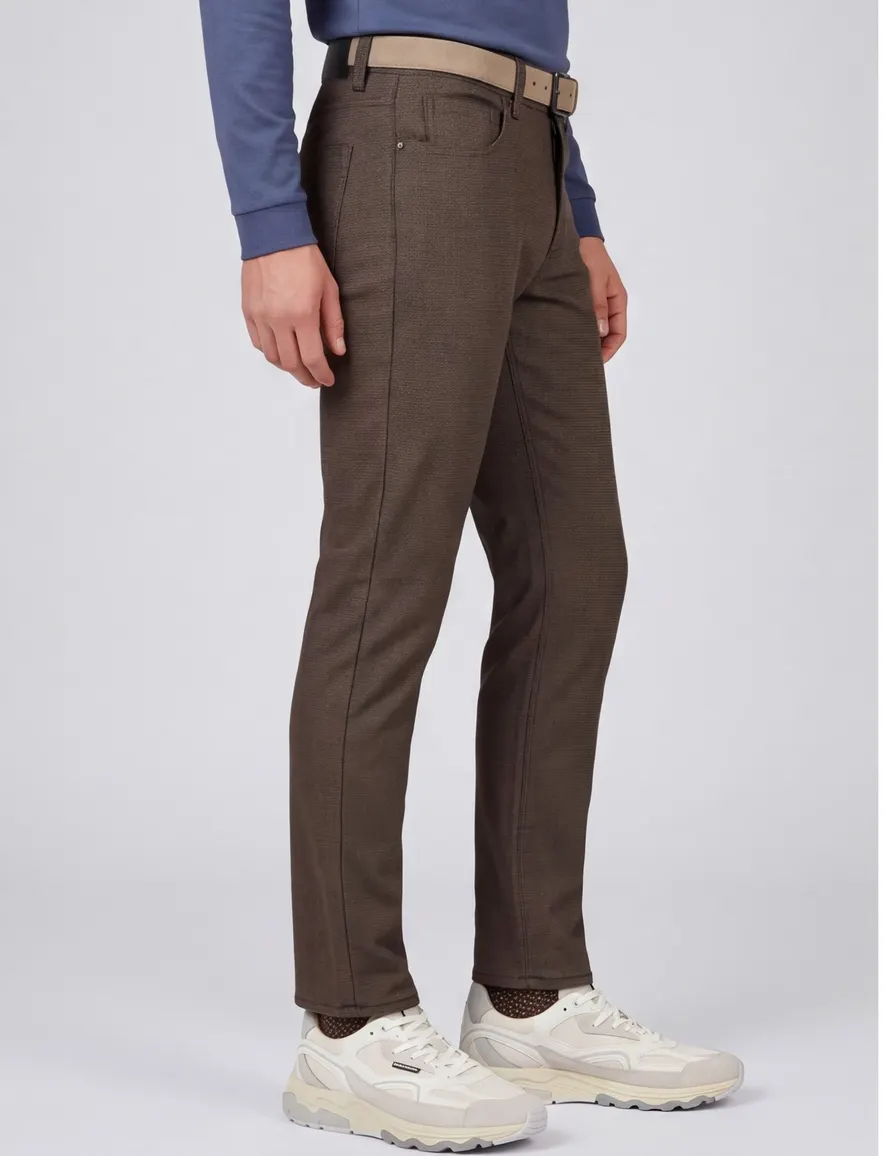jeans Pierre Cardin bruin geruit katoen, polyester, stretch Lyon