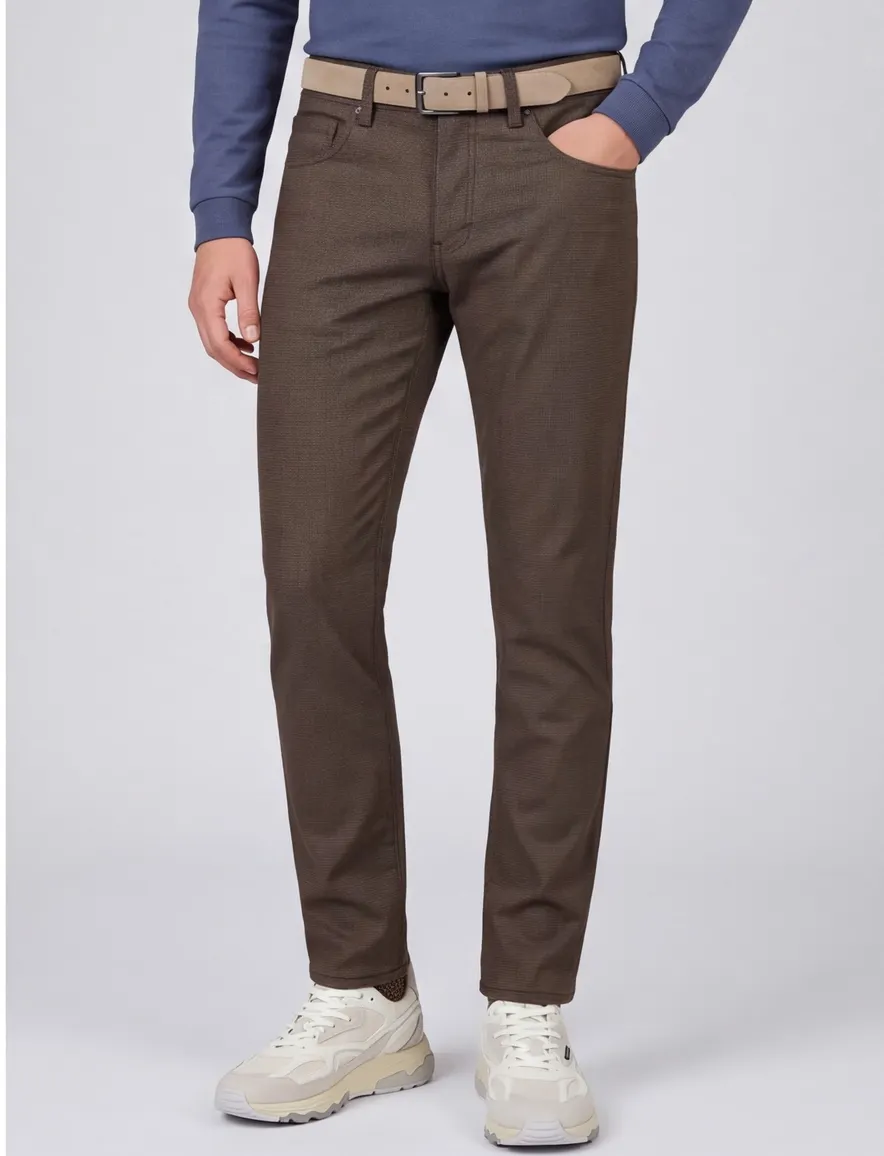 jeans Pierre Cardin bruin geruit katoen, polyester, stretch Lyon