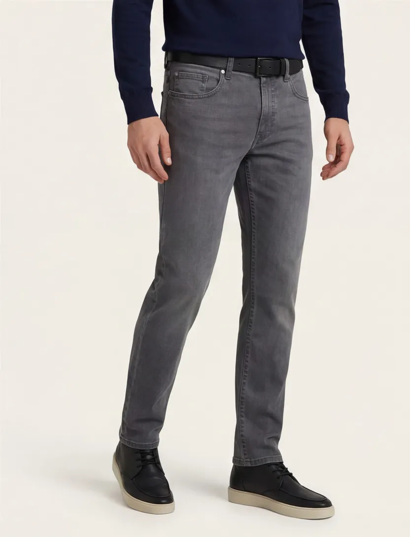 Pierre Cardin jeans grijs effen denim stretch Lyon tapered fit