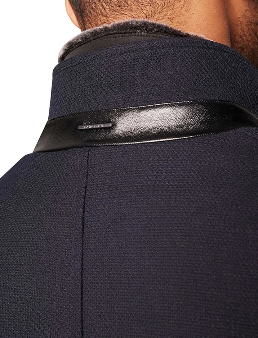 winterjas Pierre Cardin Christian effen donkerblauw