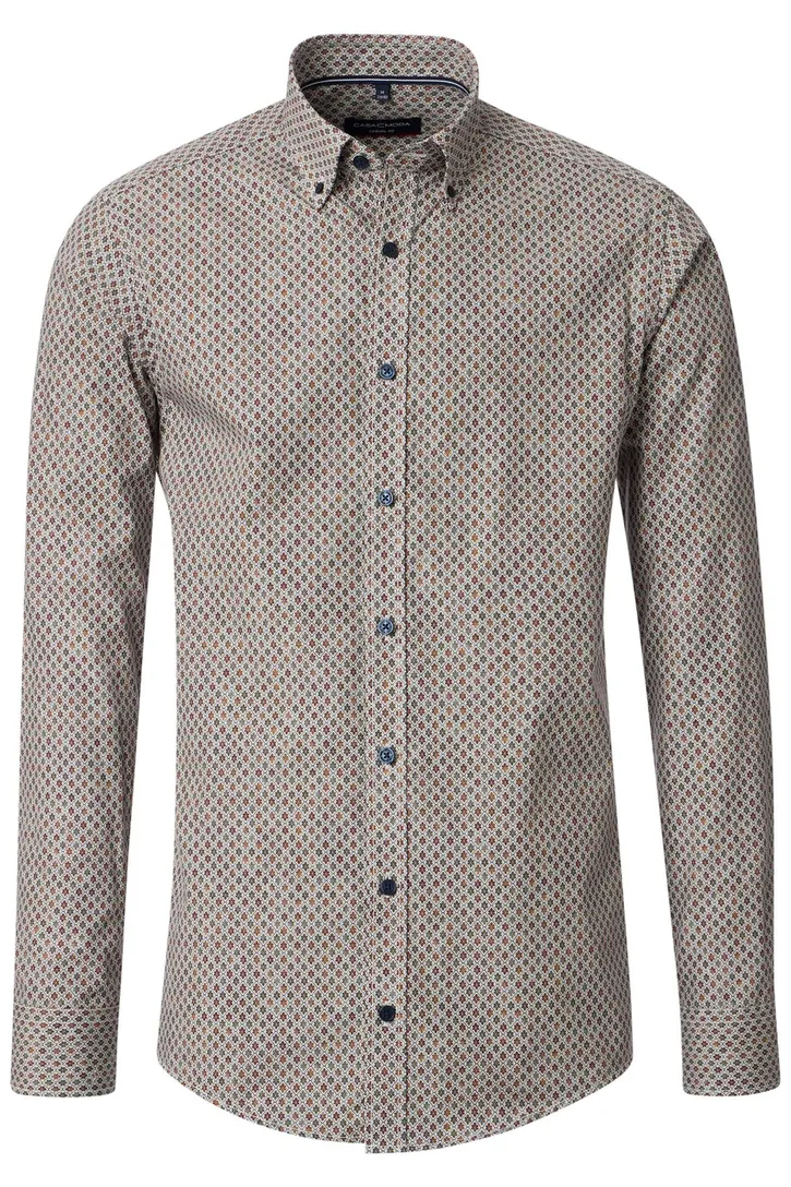 Overhemd Casa Moda Casual Fit bruin print katoen