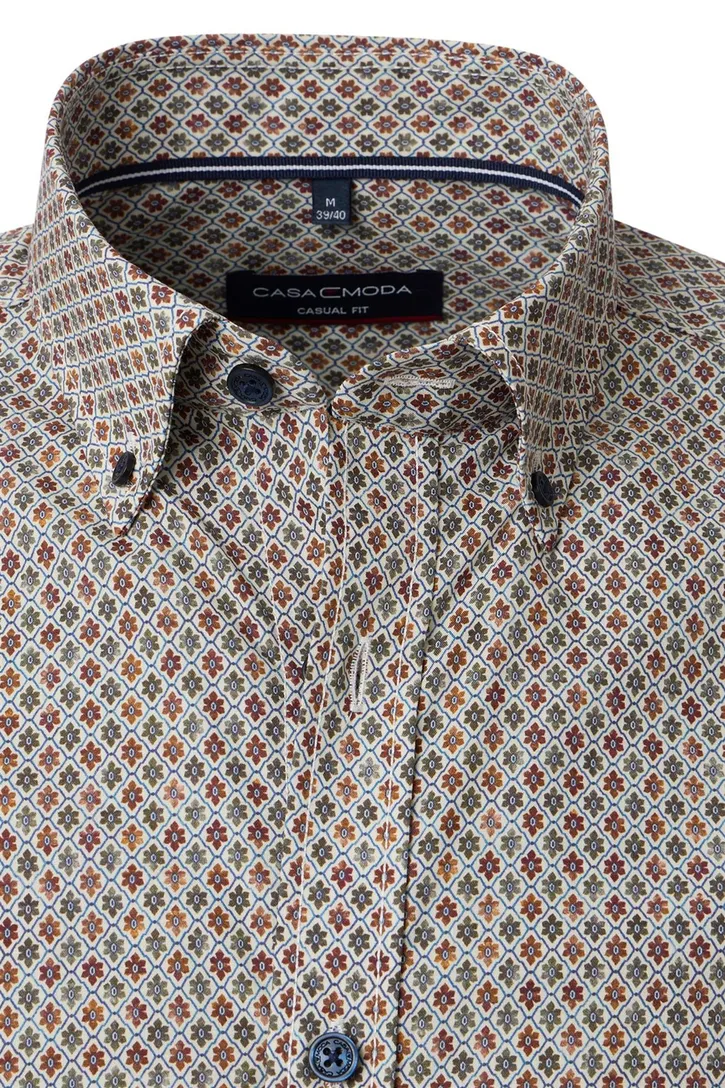 Overhemd Casa Moda Casual Fit bruin print katoen