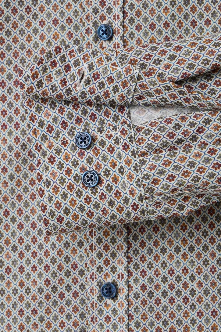 Overhemd Casa Moda Casual Fit bruin print katoen
