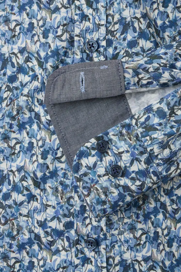 casual overhemd Casa Moda blauw geprint wijde fit