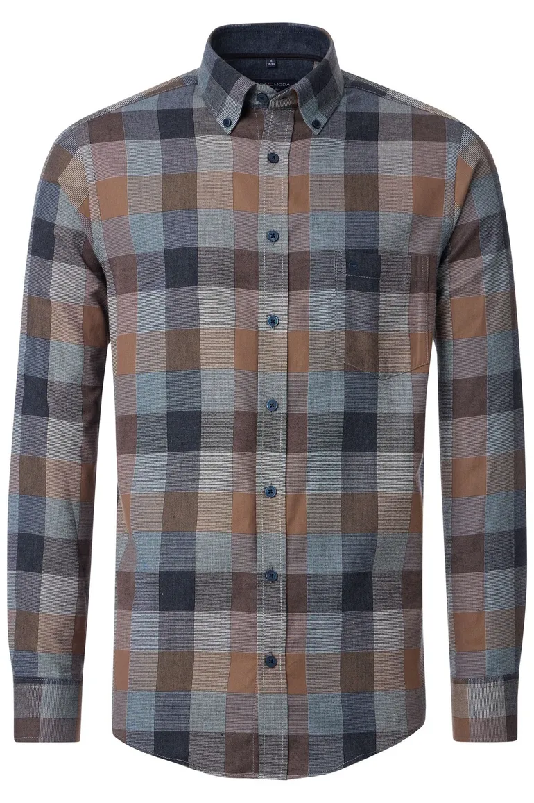 Casa Moda casual overhemd blauw geruit borstzak