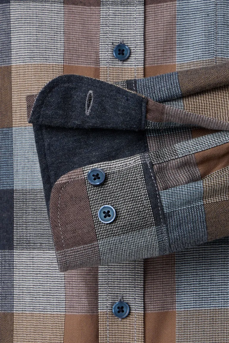 Casa Moda casual overhemd blauw geruit borstzak