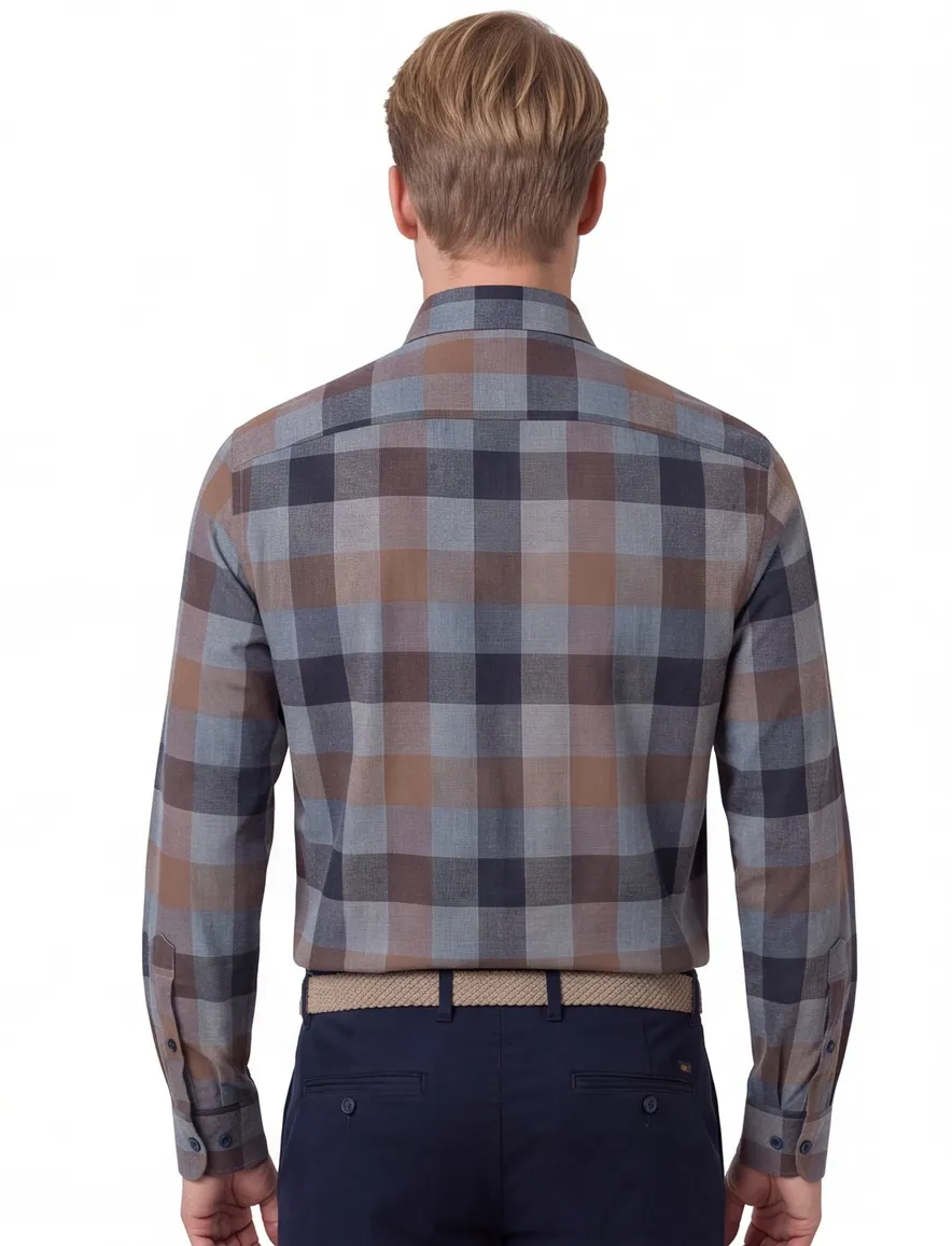 Casa Moda casual overhemd blauw geruit borstzak