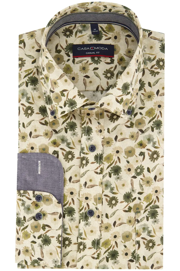Casa Moda overhemd bloemenprint beige casual fit
