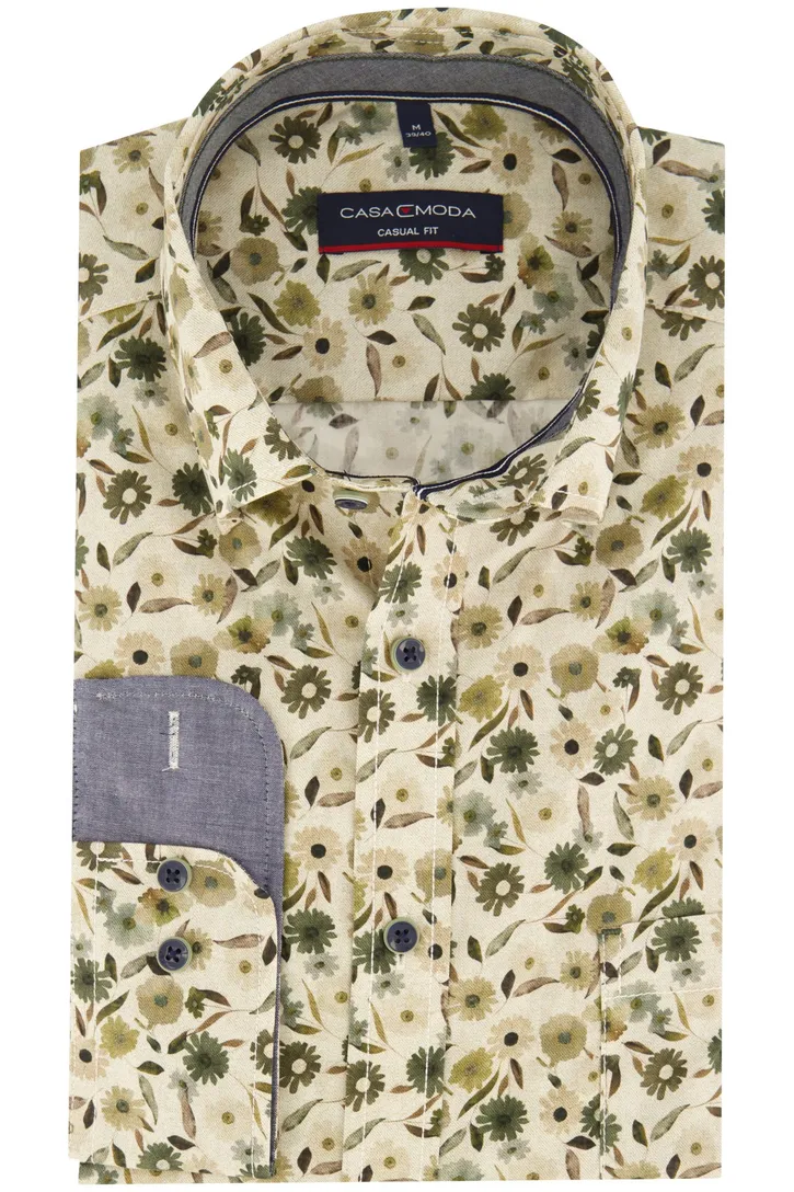 Casa Moda overhemd bloemenprint beige casual fit