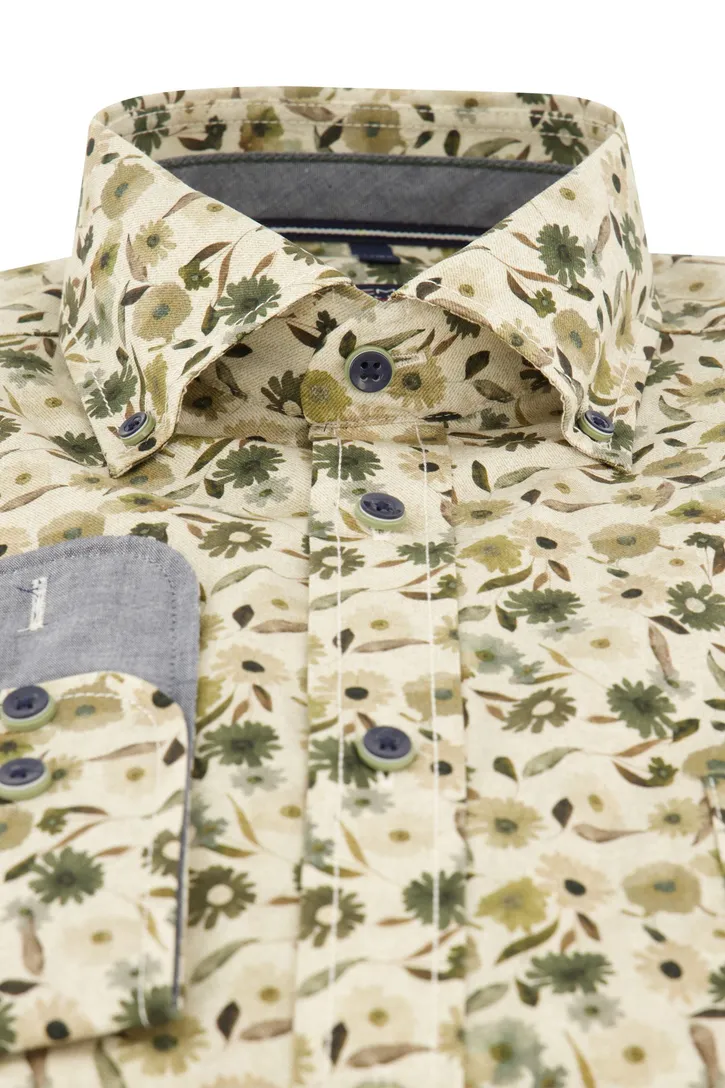Casa Moda overhemd bloemenprint beige casual fit