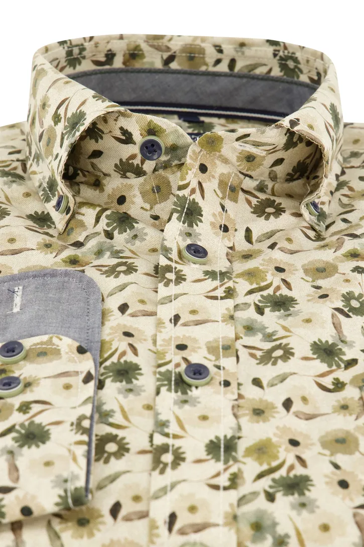 Casa Moda overhemd bloemenprint beige casual fit