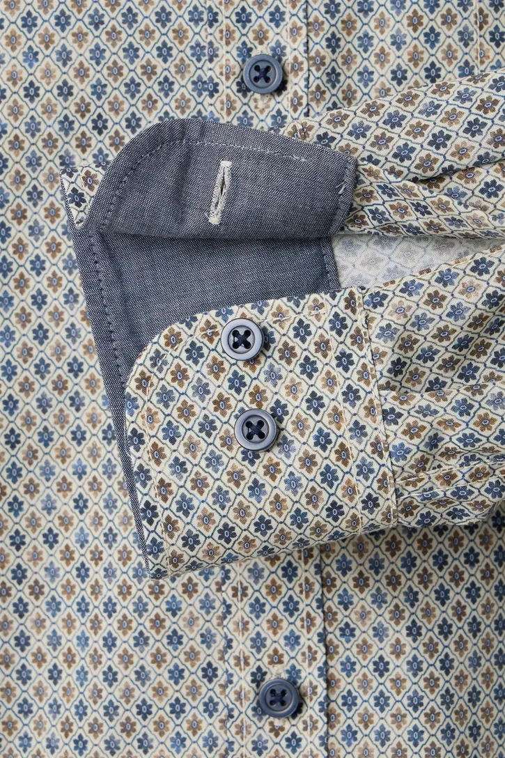 casual overhemd Casa Moda blauw geprint wijde fit