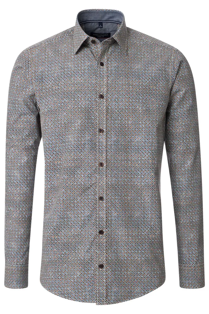 Overhemd Casa Moda bruin print 100% katoen