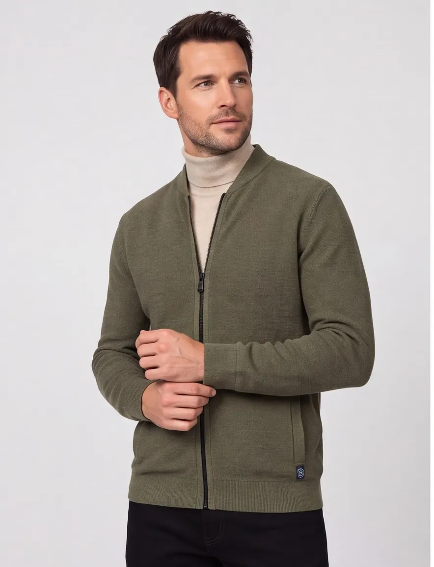 Casa Moda vest groen gemeleerd ronde hals