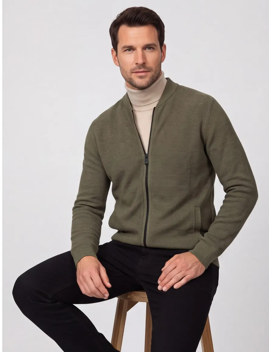 Casa Moda vest groen gemeleerd ronde hals