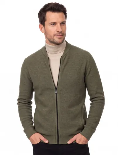 Casa Moda Casa Moda vest groen gemeleerd ronde hals