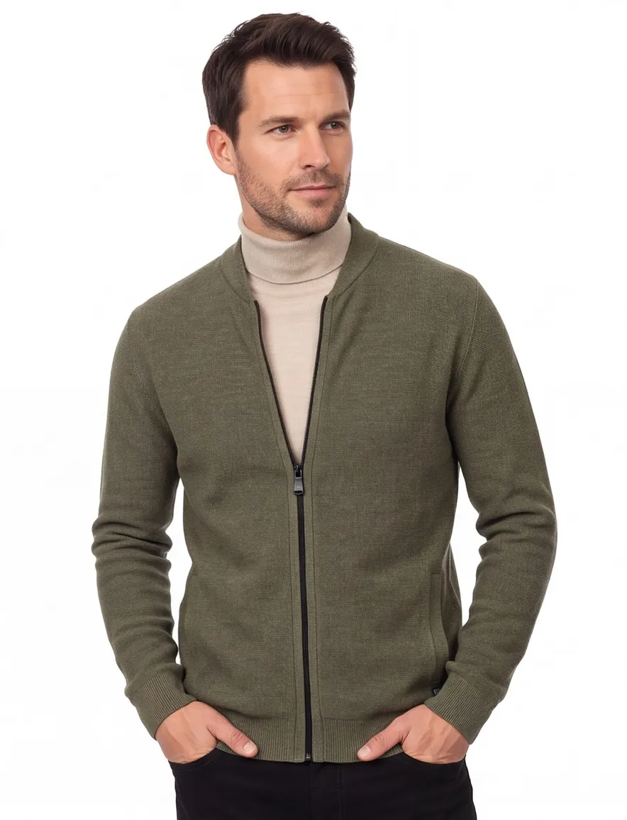 Casa Moda vest groen gemeleerd ronde hals