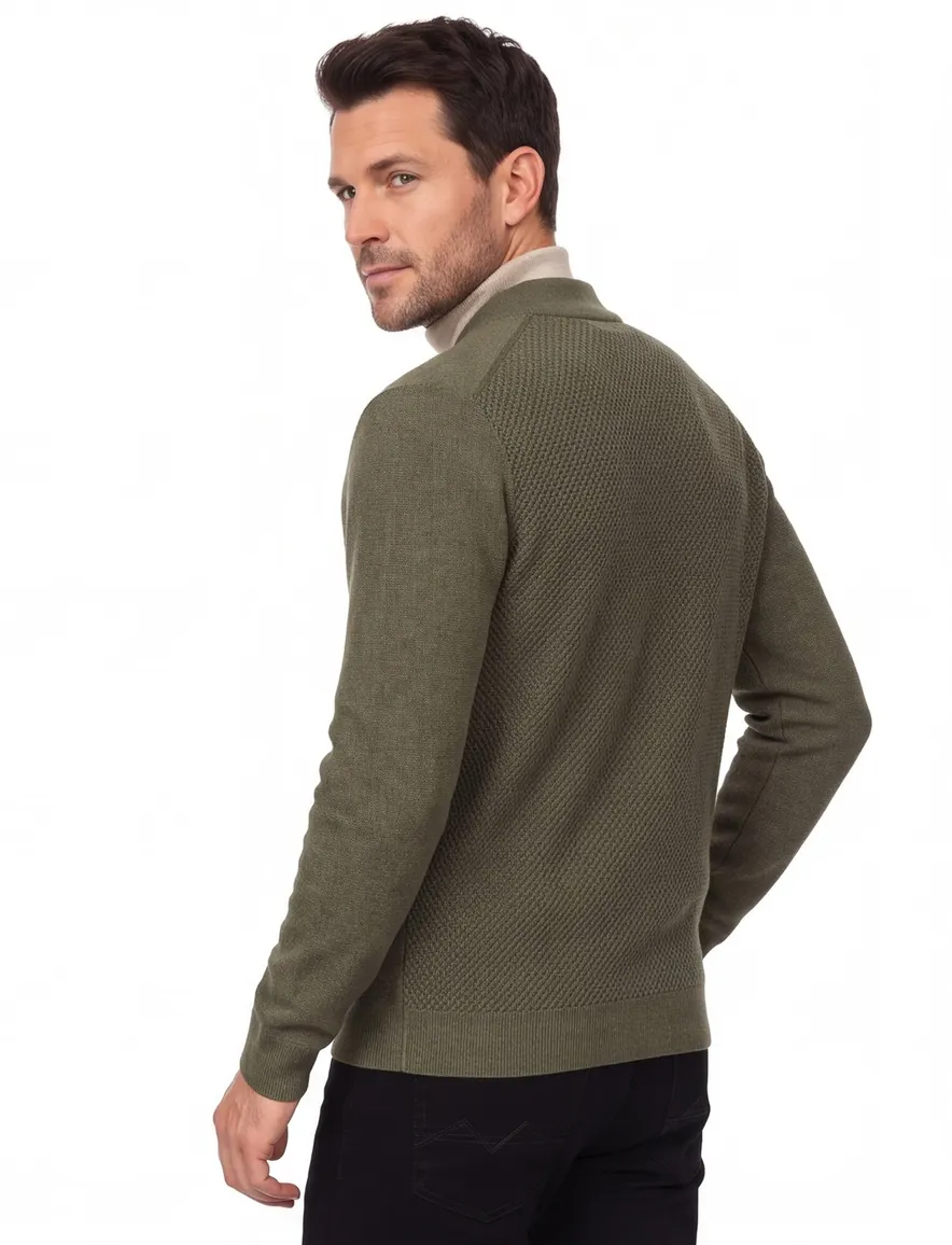 Casa Moda vest groen gemeleerd ronde hals