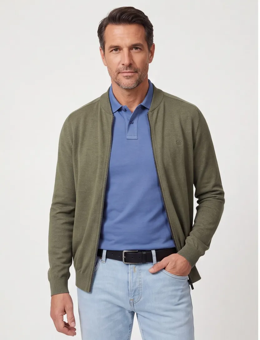 Casa Moda vest groen rits gemêleerd