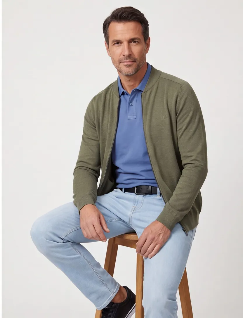 Casa Moda vest groen rits gemêleerd