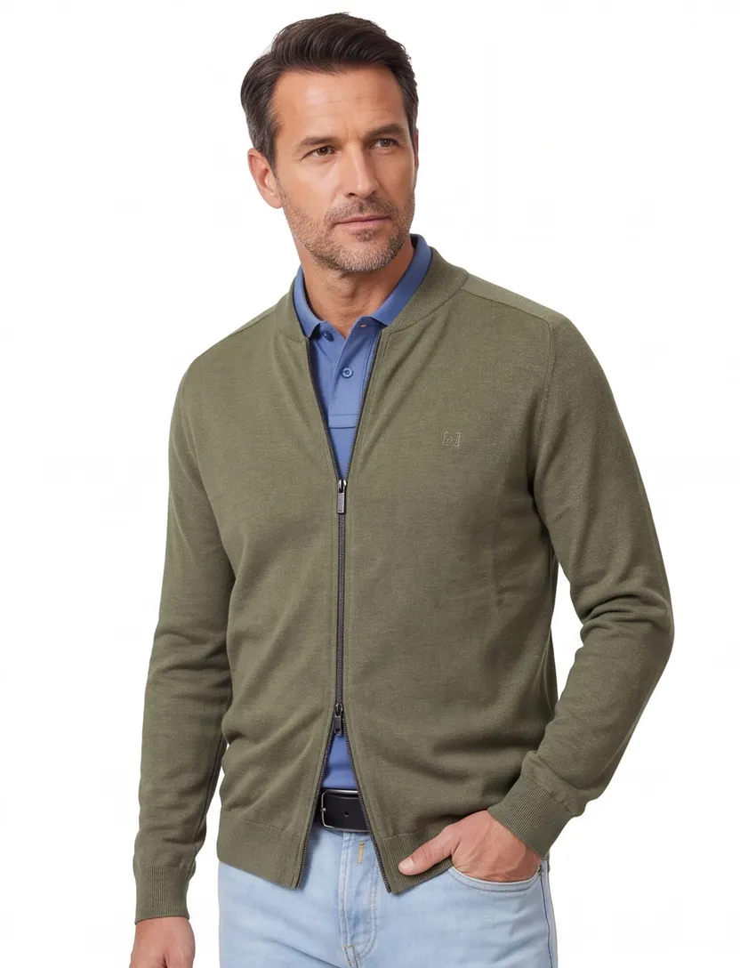 Casa Moda vest groen rits gemêleerd