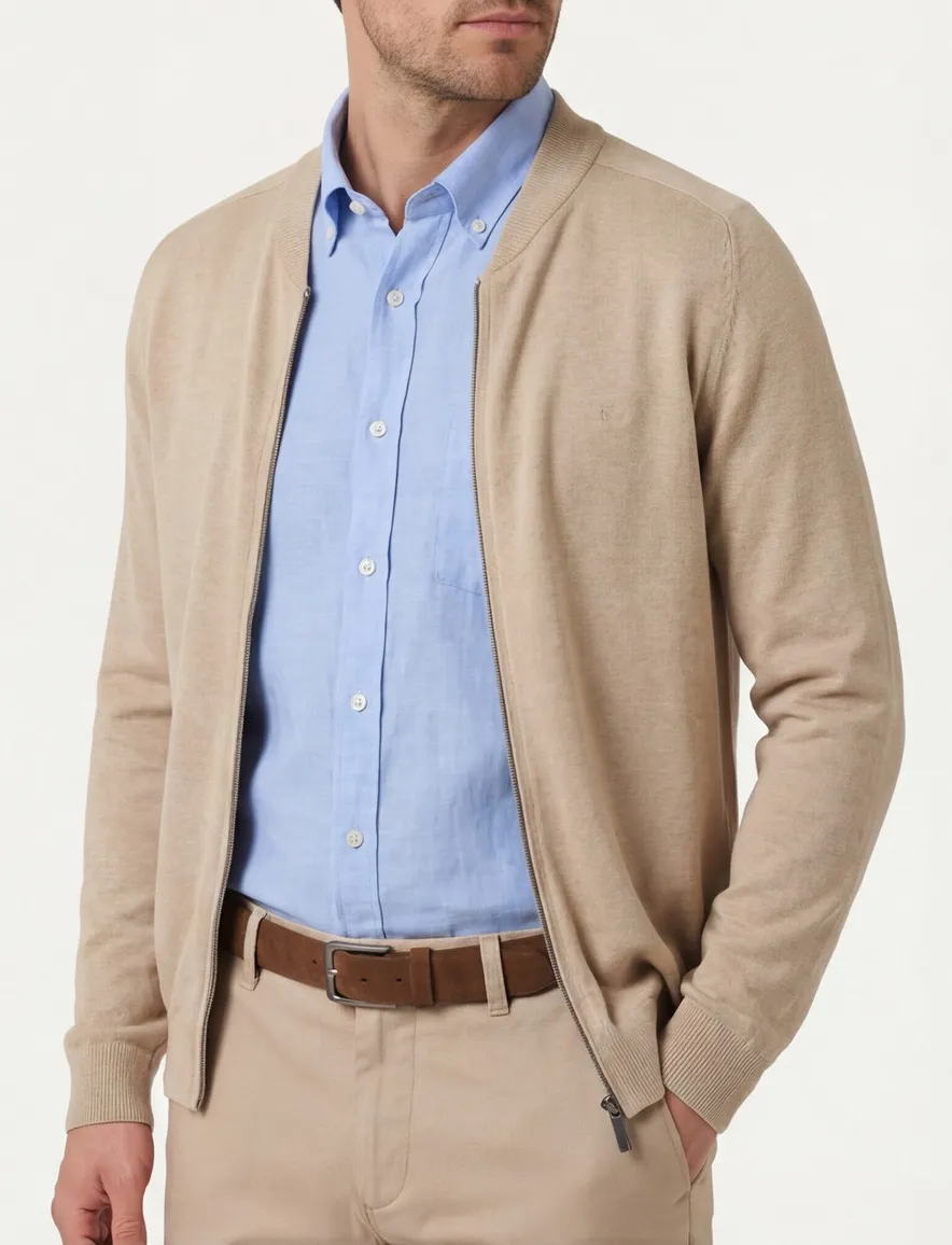 Casa Moda vest beige rits gemeleerd
