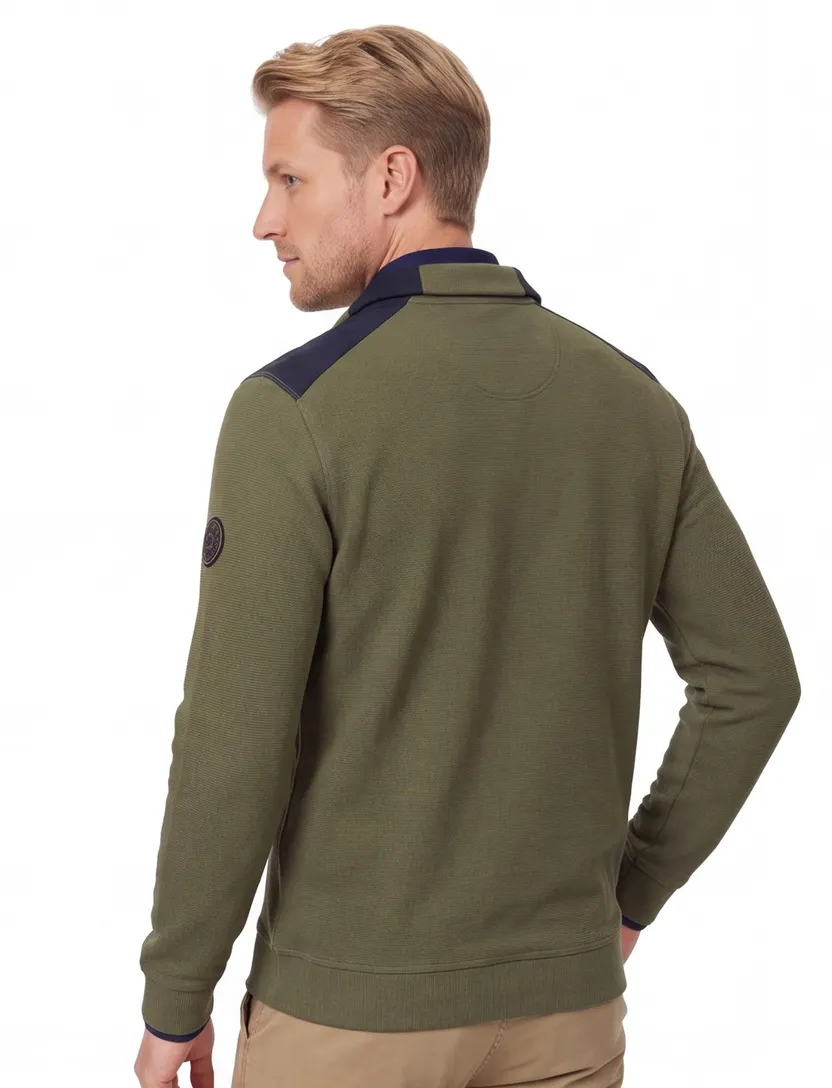 Casa Moda trui groen half zip wijde fit katoen