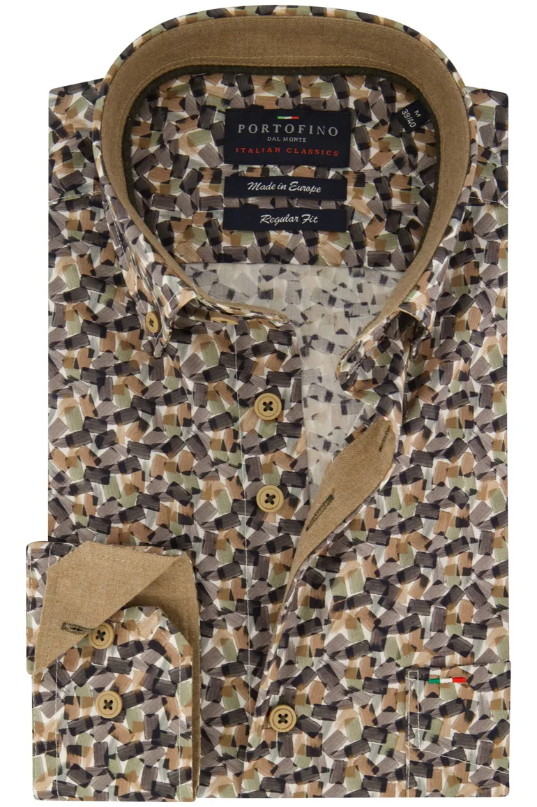 casual overhemd bruin Portofino Regular Fit