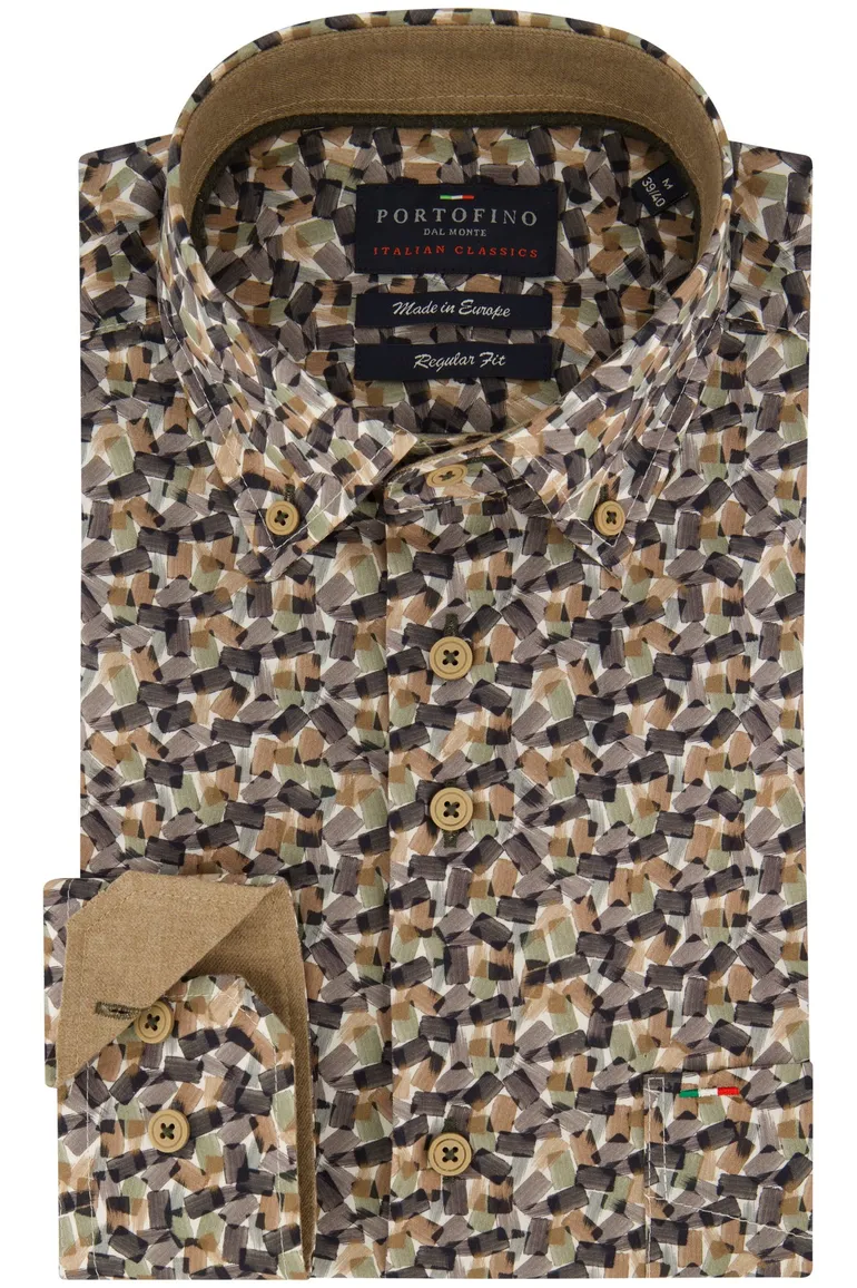 casual overhemd bruin Portofino Regular Fit