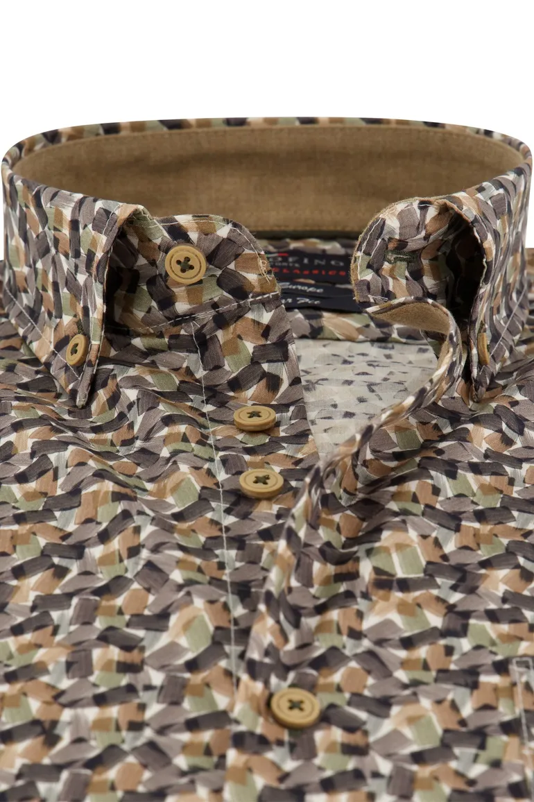 casual overhemd bruin Portofino Regular Fit