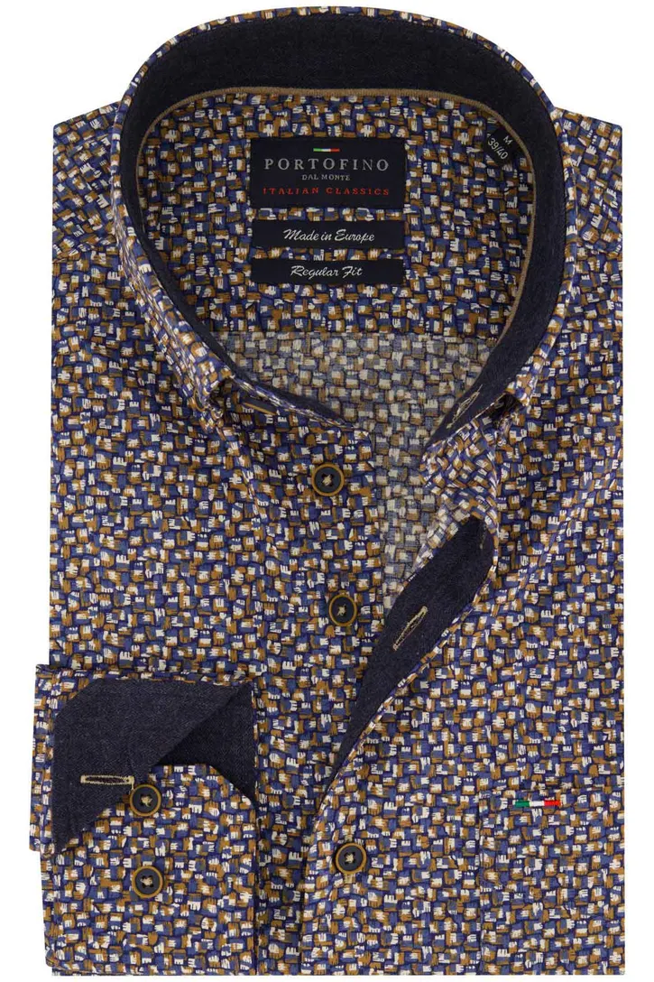 Donkerblauwe geprinte overhemd Portofino Regular Fit