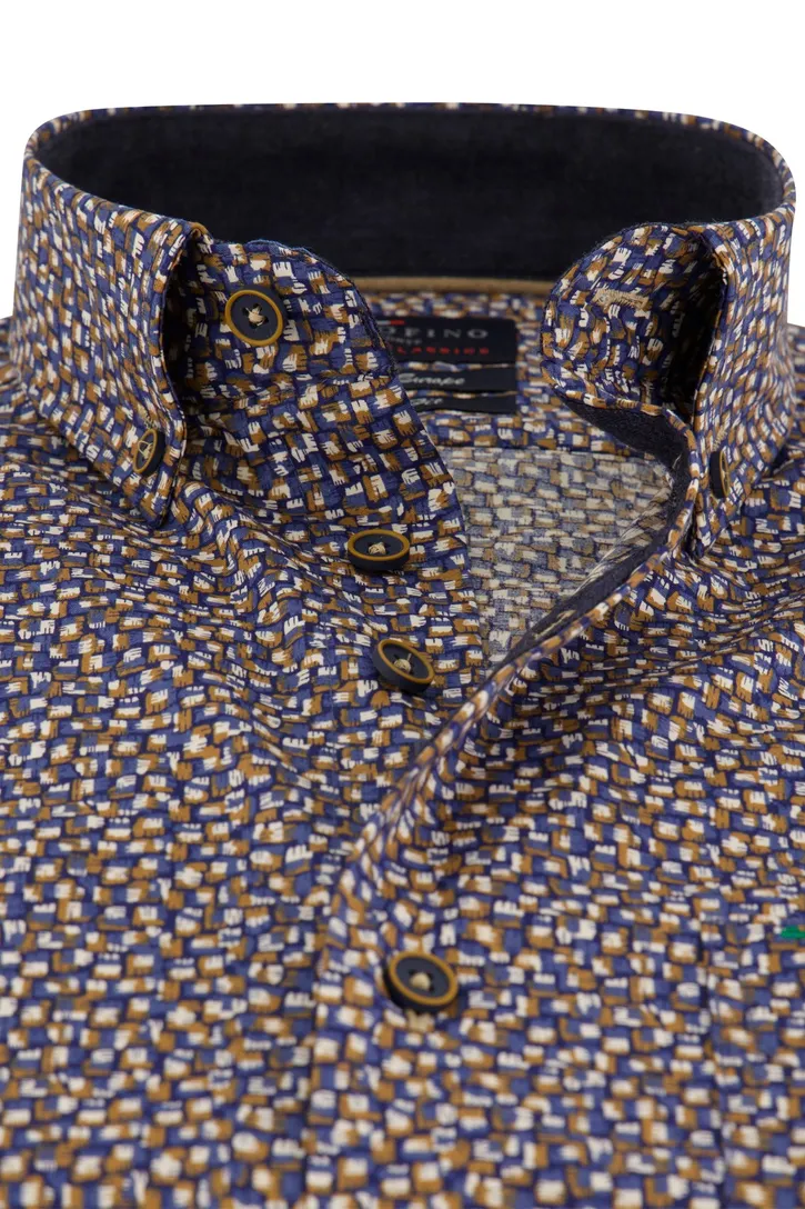 Donkerblauwe geprinte overhemd Portofino Regular Fit