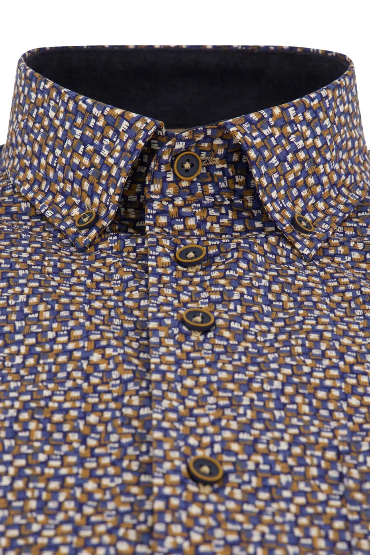 Donkerblauwe geprinte overhemd Portofino Regular Fit