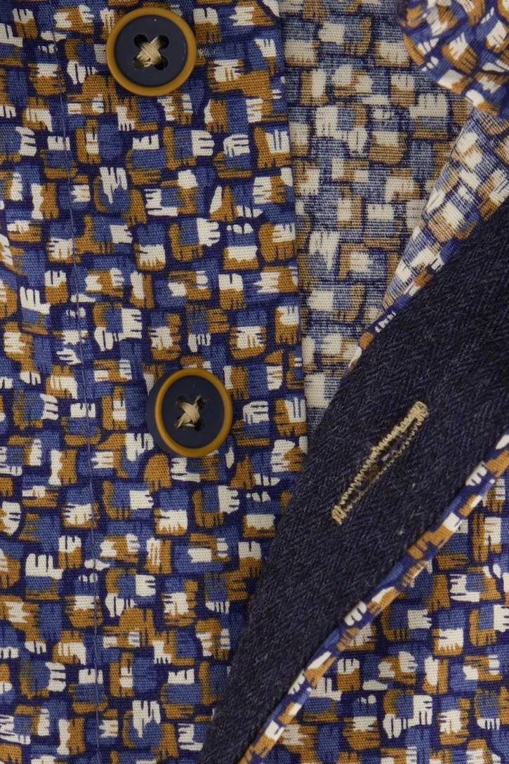 Donkerblauwe geprinte overhemd Portofino Regular Fit