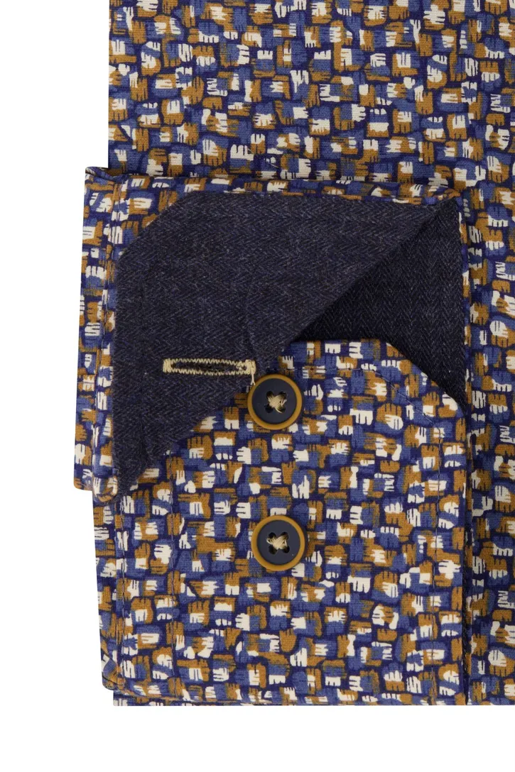 Donkerblauwe geprinte overhemd Portofino Regular Fit