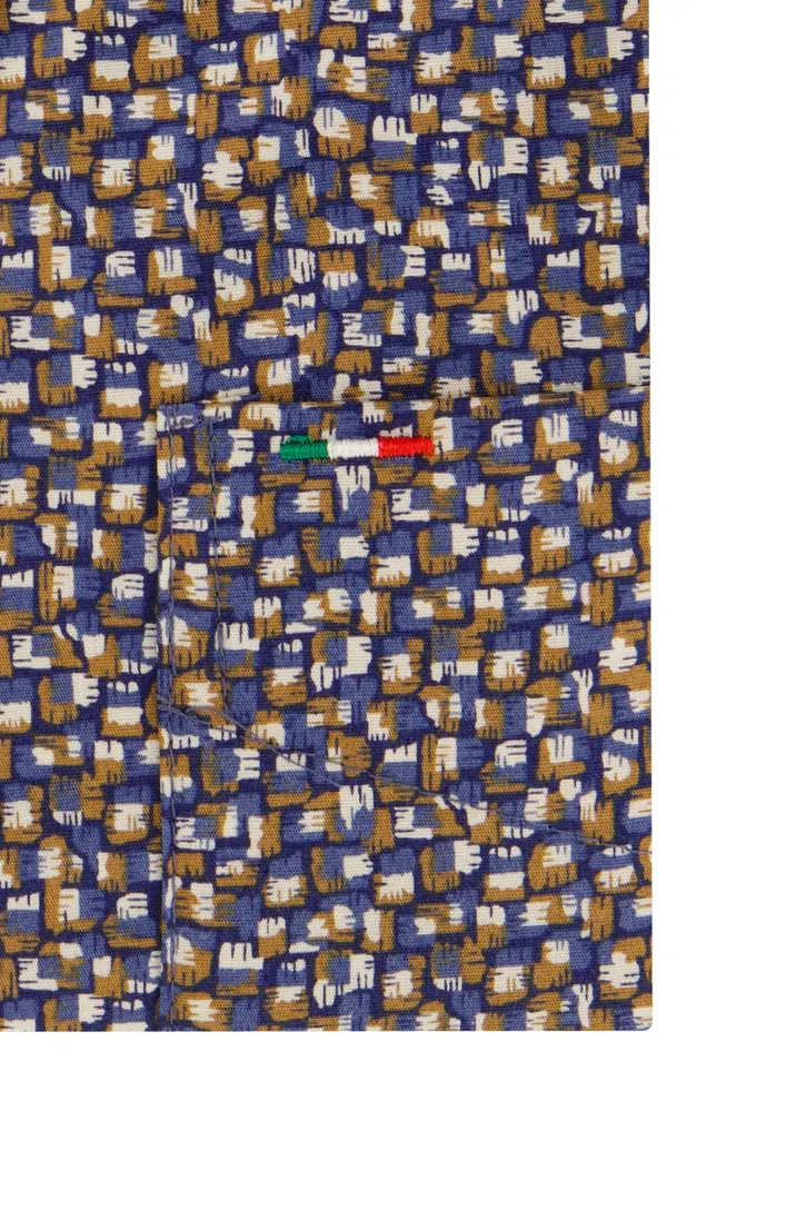 Donkerblauwe geprinte overhemd Portofino Regular Fit