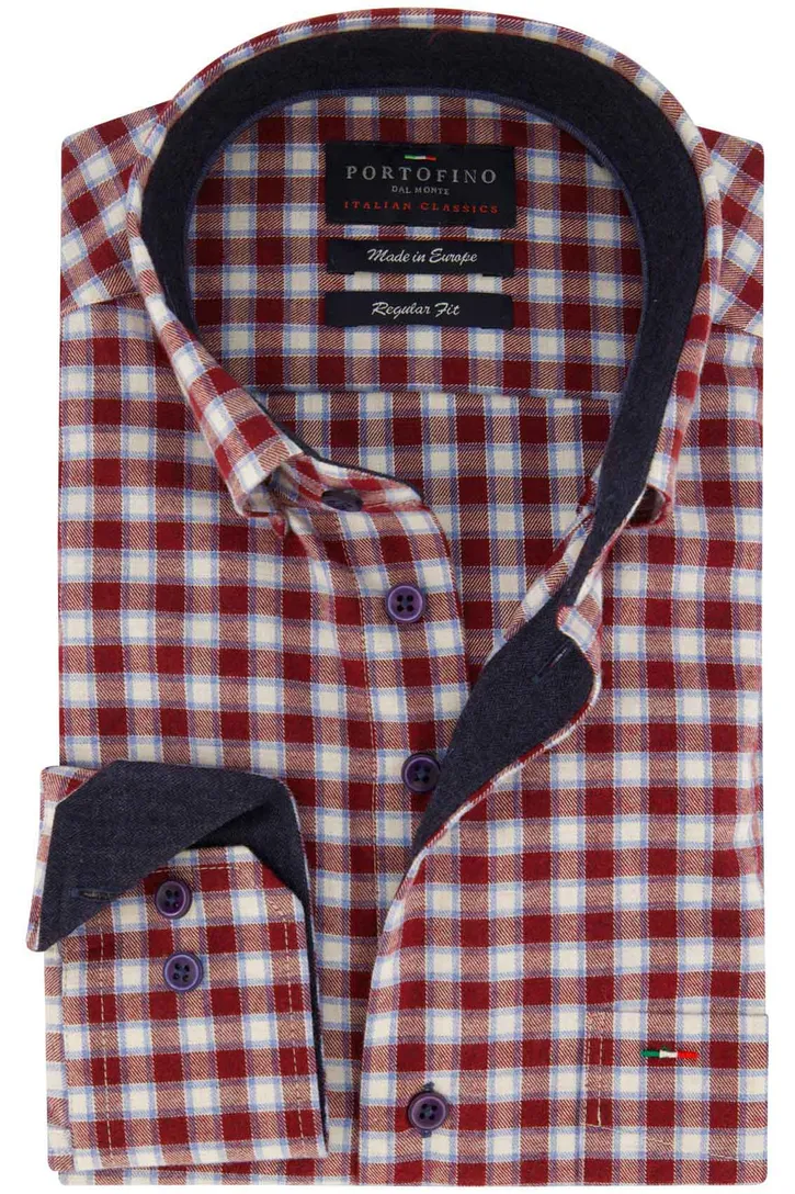 Portofino overhemd rood geruit flanel wijde fit