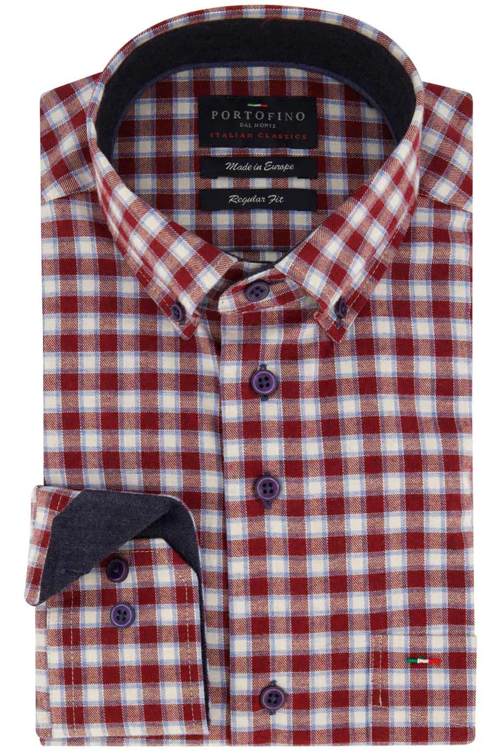 Portofino overhemd rood geruit flanel wijde fit