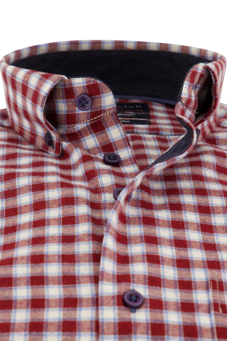 Portofino overhemd rood geruit flanel wijde fit