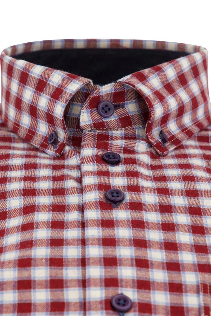 Portofino overhemd rood geruit flanel wijde fit