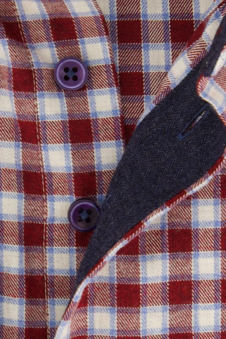 Portofino overhemd rood geruit flanel wijde fit