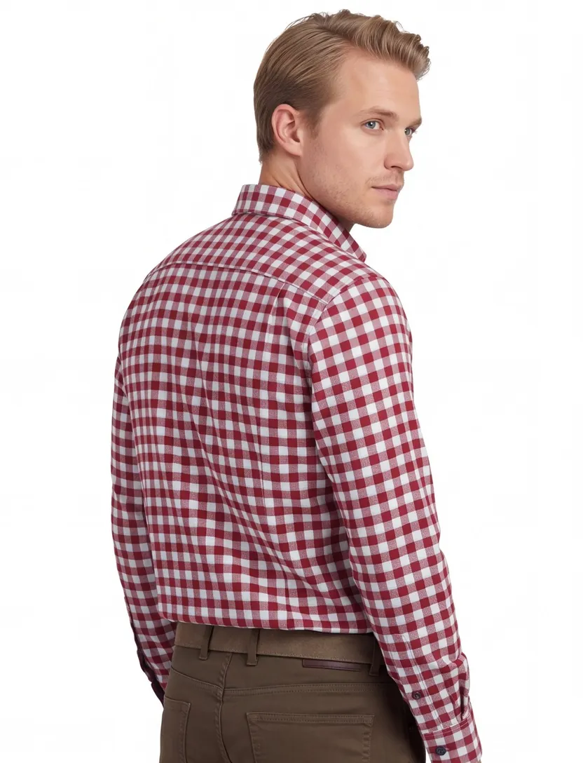 Portofino overhemd rood geruit flanel wijde fit