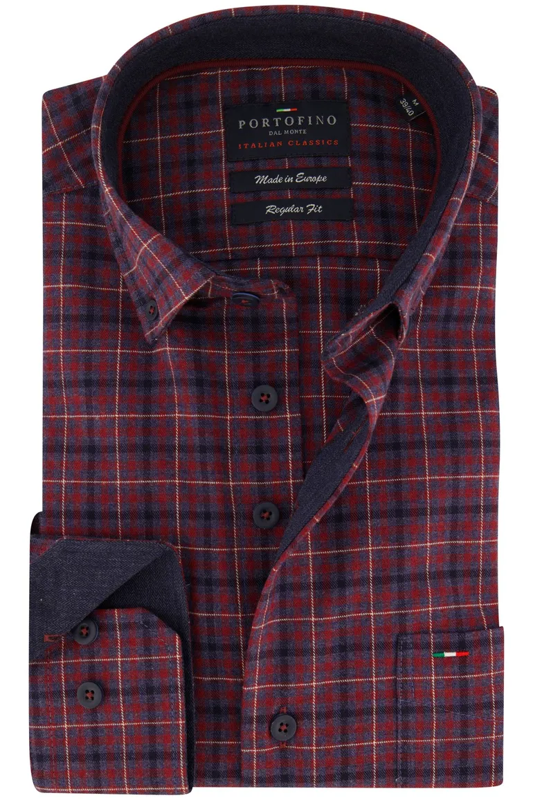 Portofino overhemd rood geruit flanel wijde fit