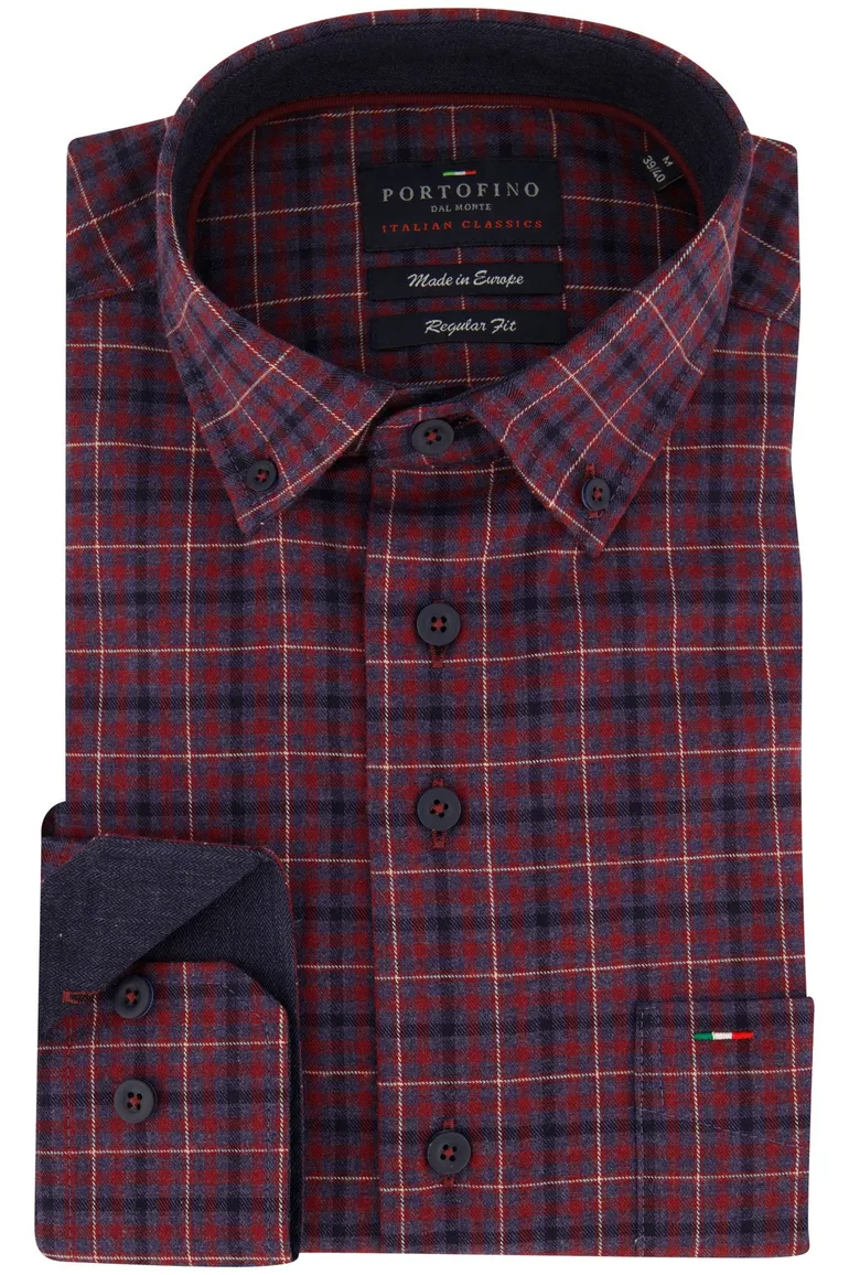 Portofino overhemd rood geruit flanel wijde fit