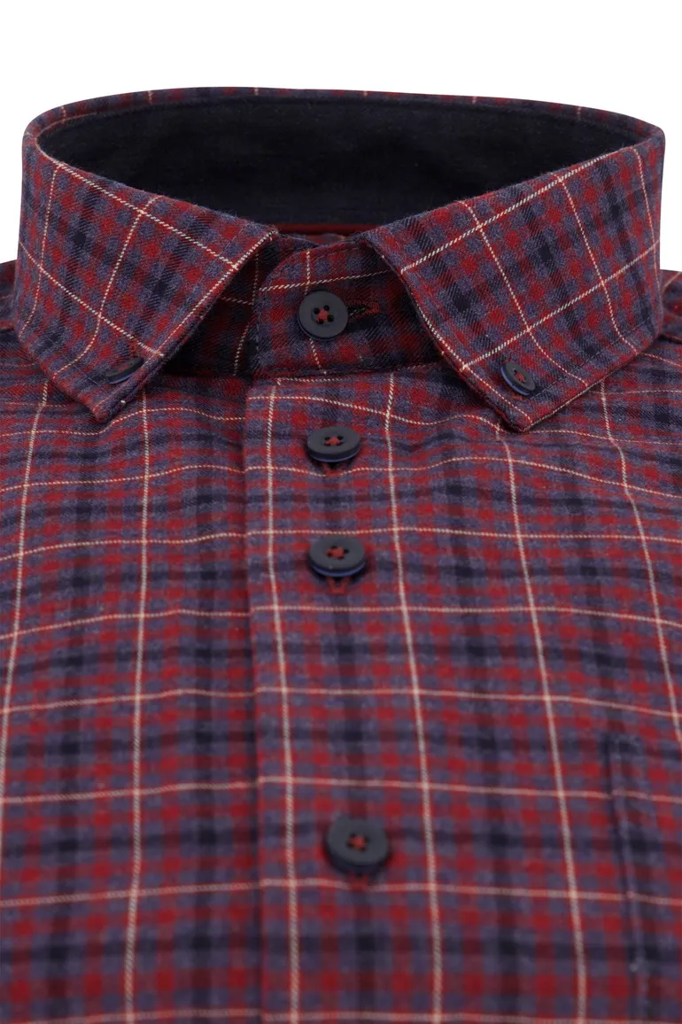 Portofino overhemd rood geruit flanel wijde fit