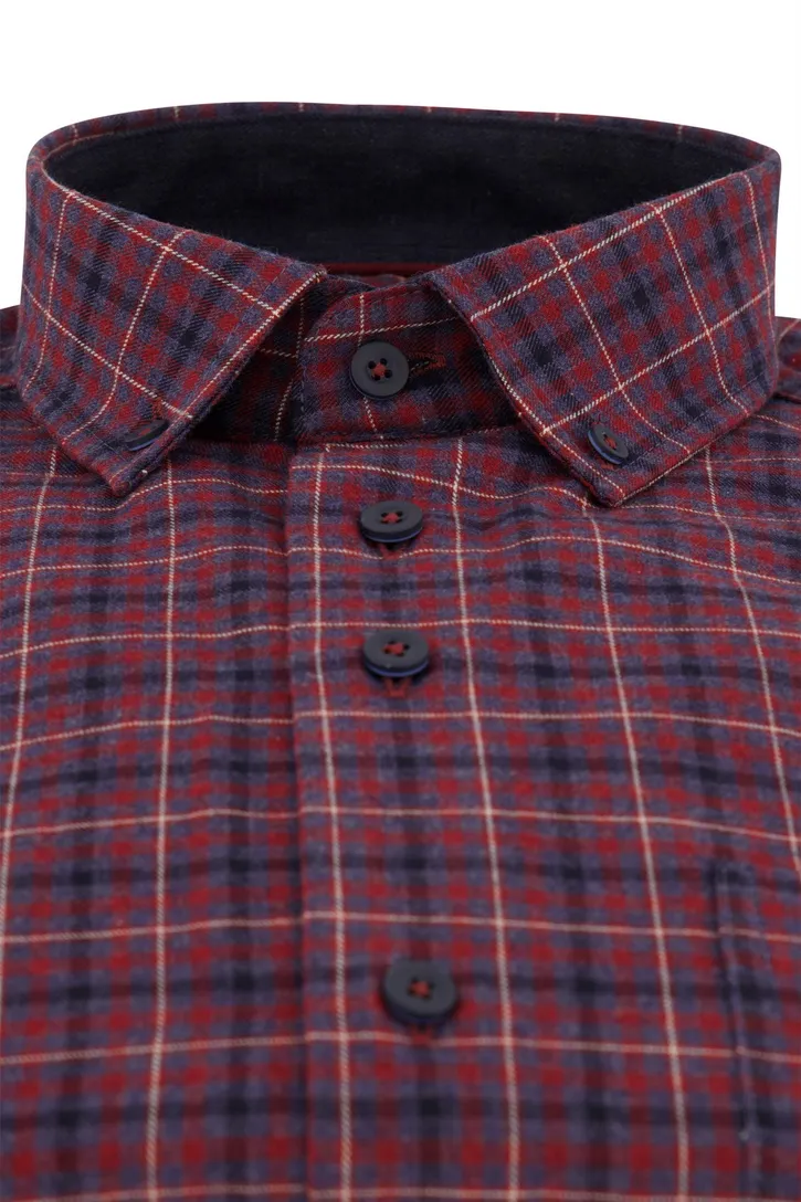 Portofino wijde fit overhemd rood geruit flanel