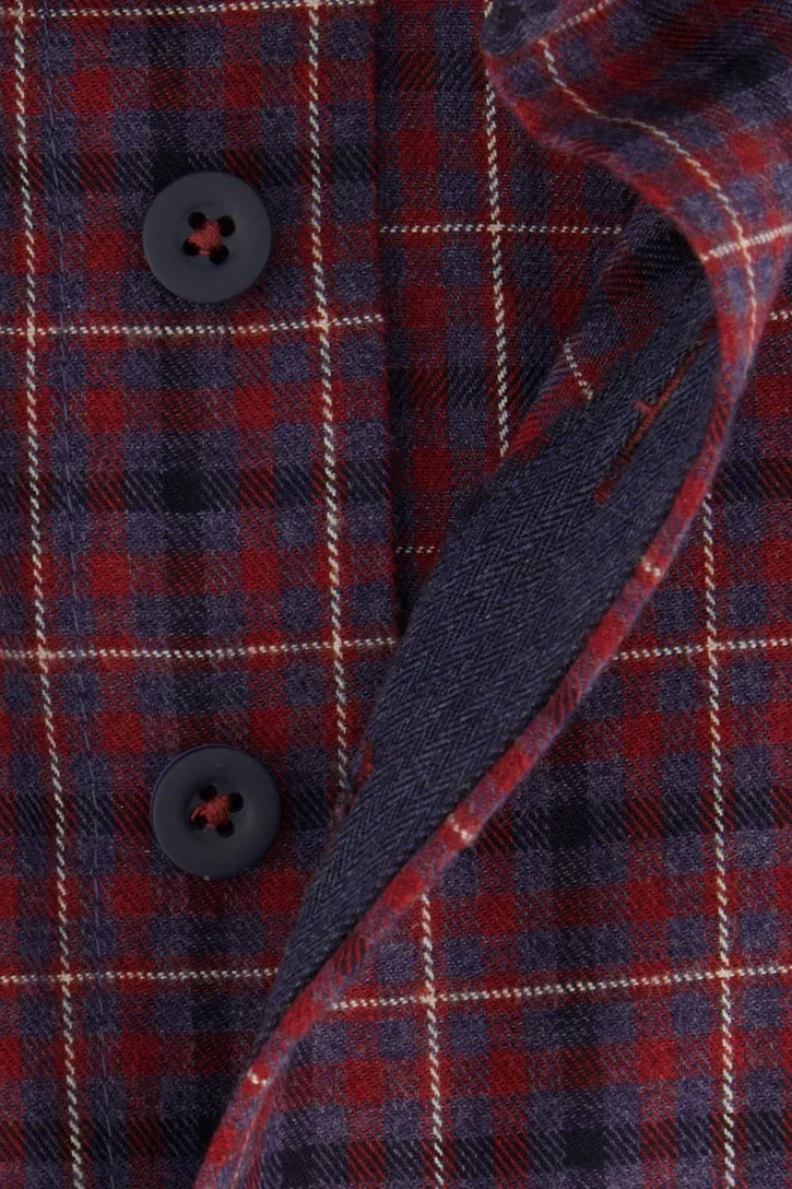 Portofino wijde fit overhemd rood geruit flanel