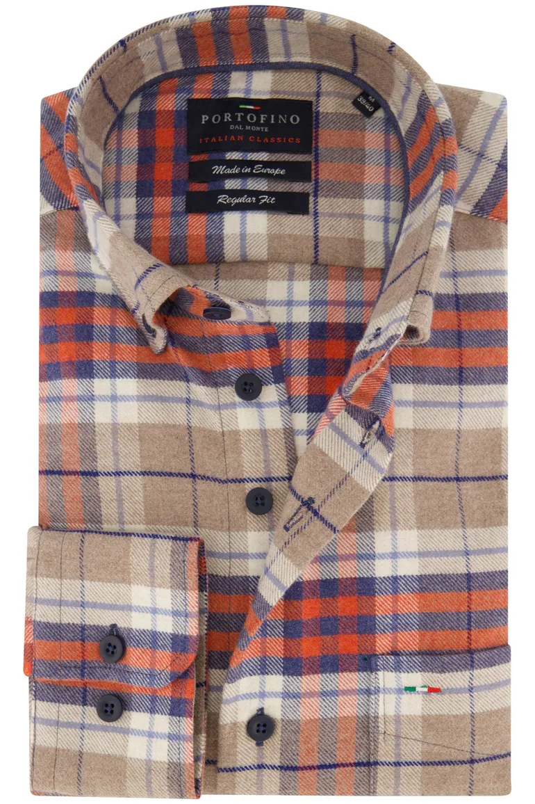 Portofino Regular Fit casual overhemd beige geruit