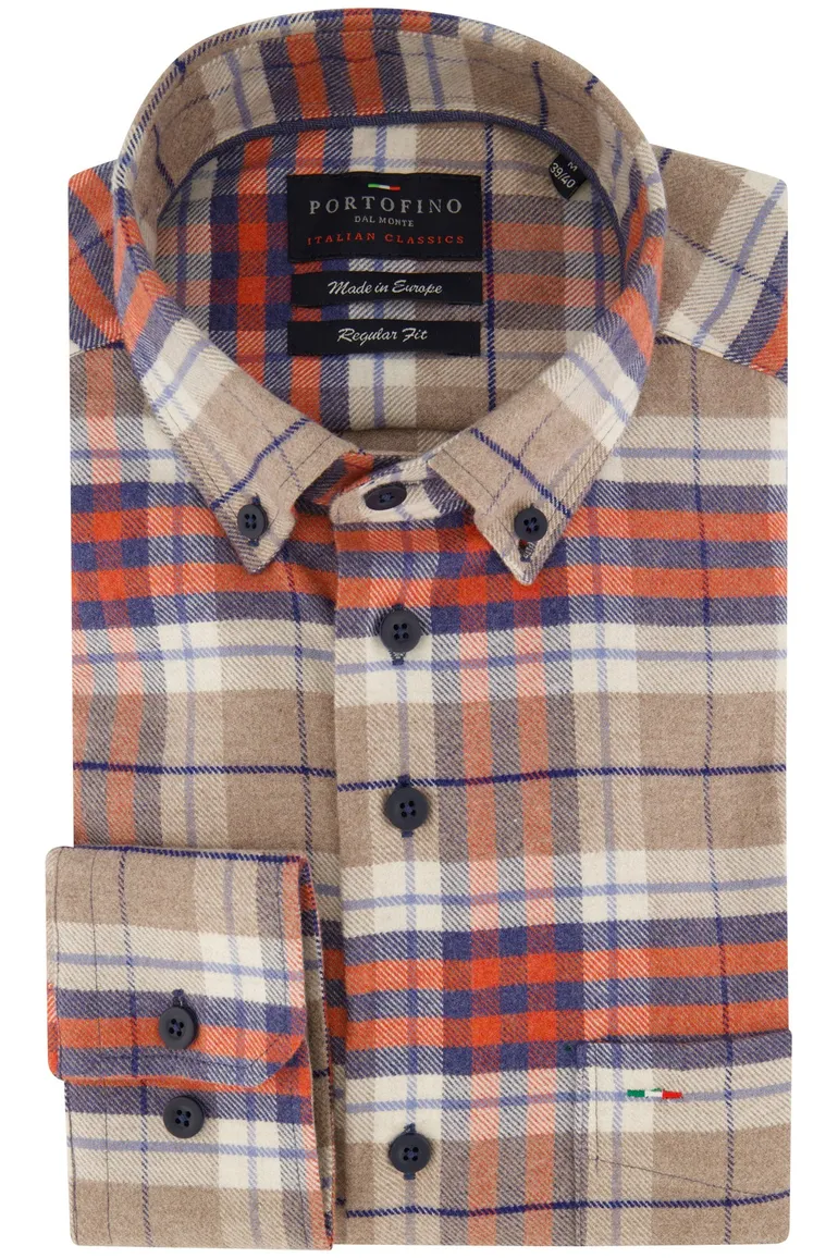 Portofino Regular Fit casual overhemd beige geruit