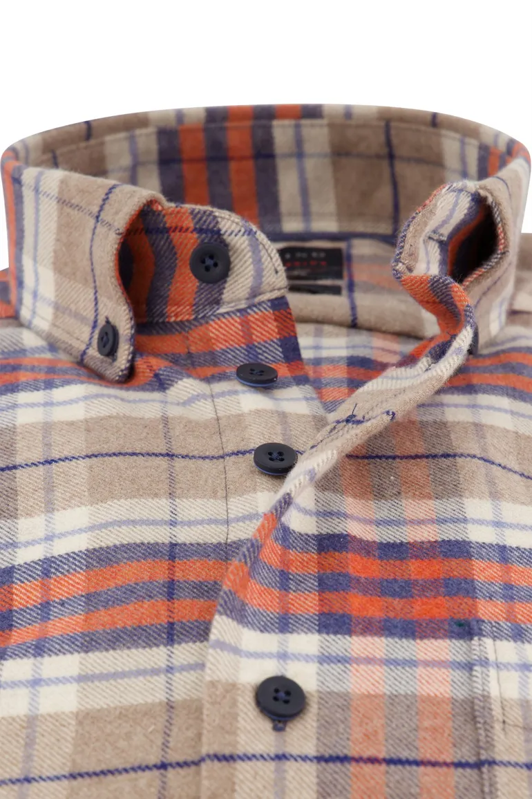Portofino Regular Fit casual overhemd beige geruit